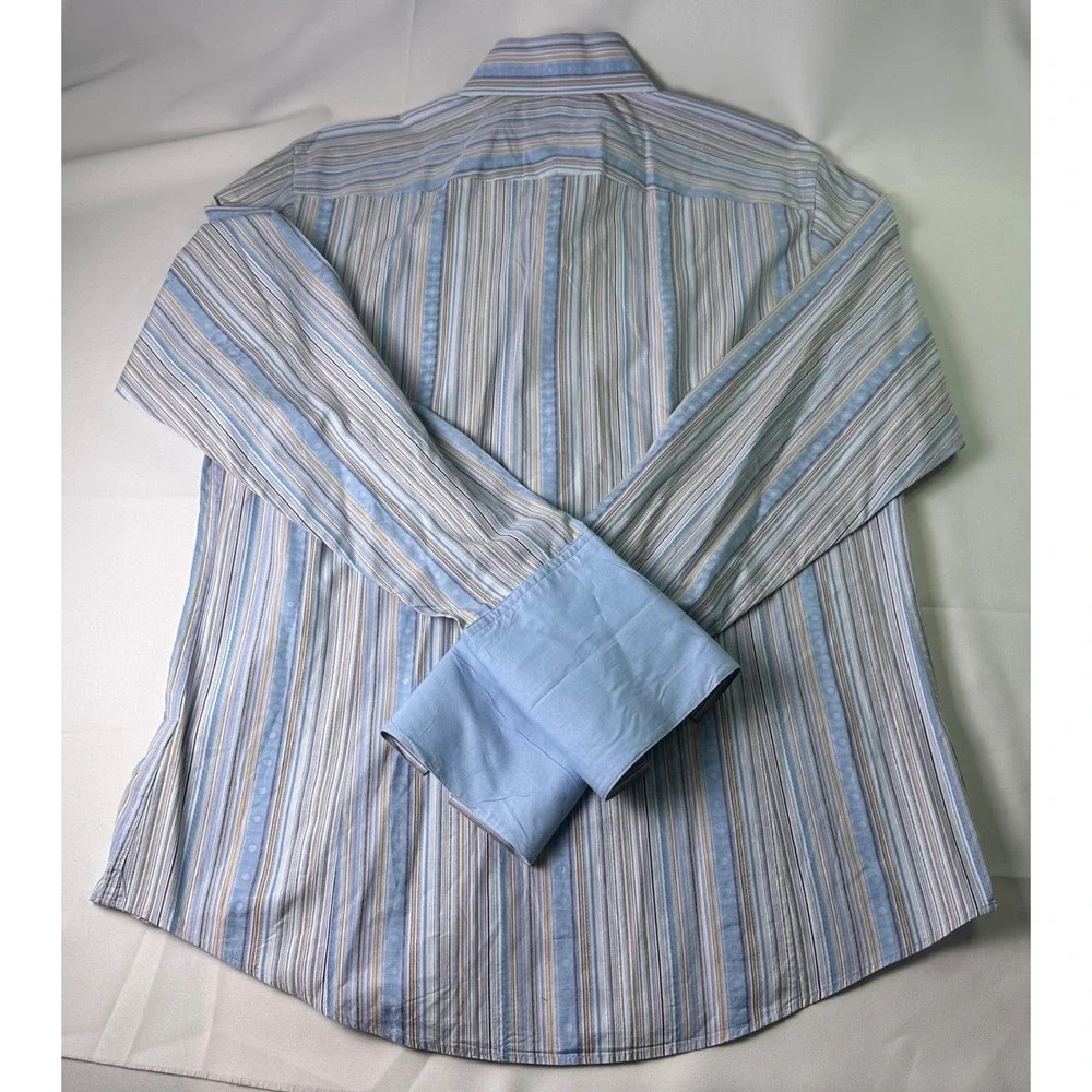 Banana Republic Men Striped Button Down L/s Dress‎ Shirt Sz Large French Cuffs